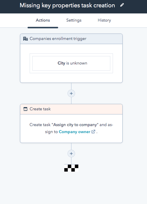 Missing key properties task creation workflow example