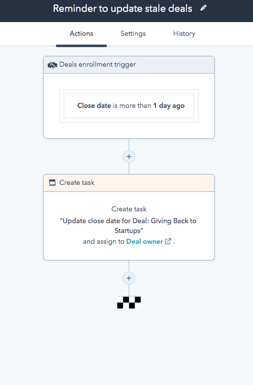 Reminder to update stale deals workflow example