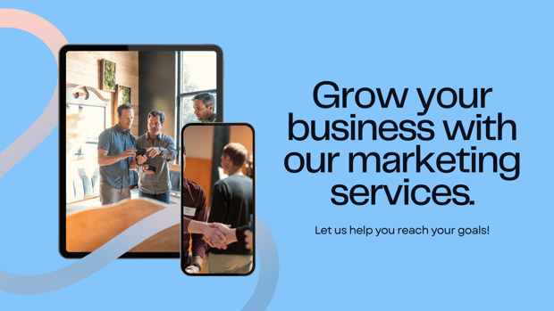 Call to action link "Grow your business with our marketing services".