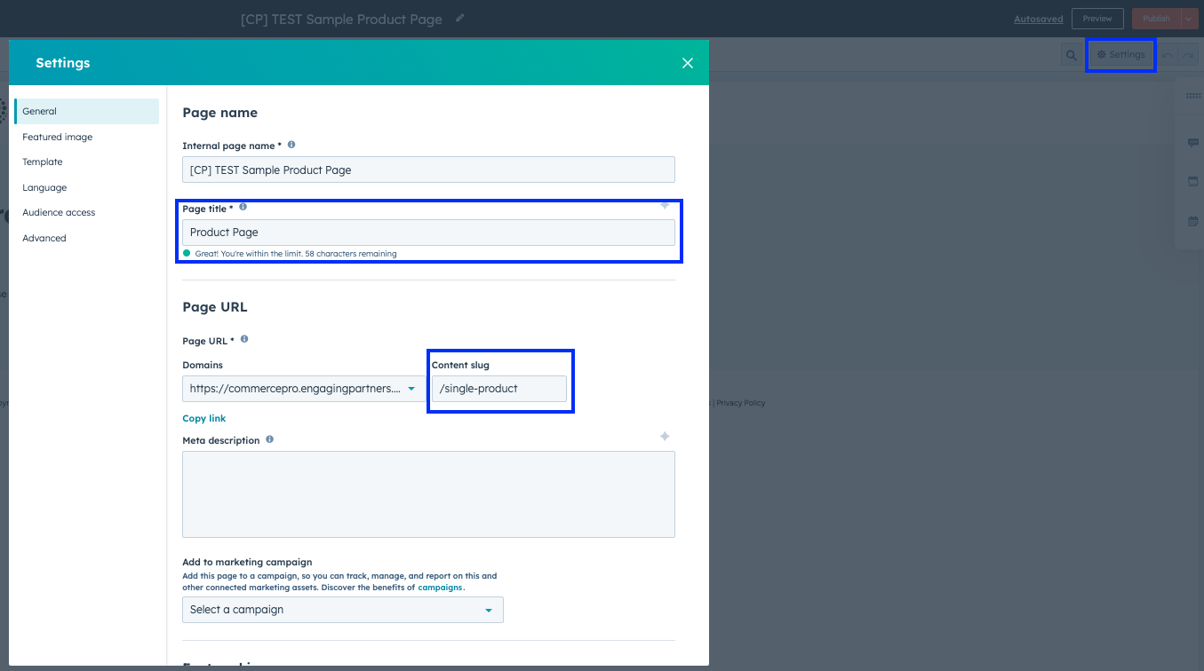 how to set up product page